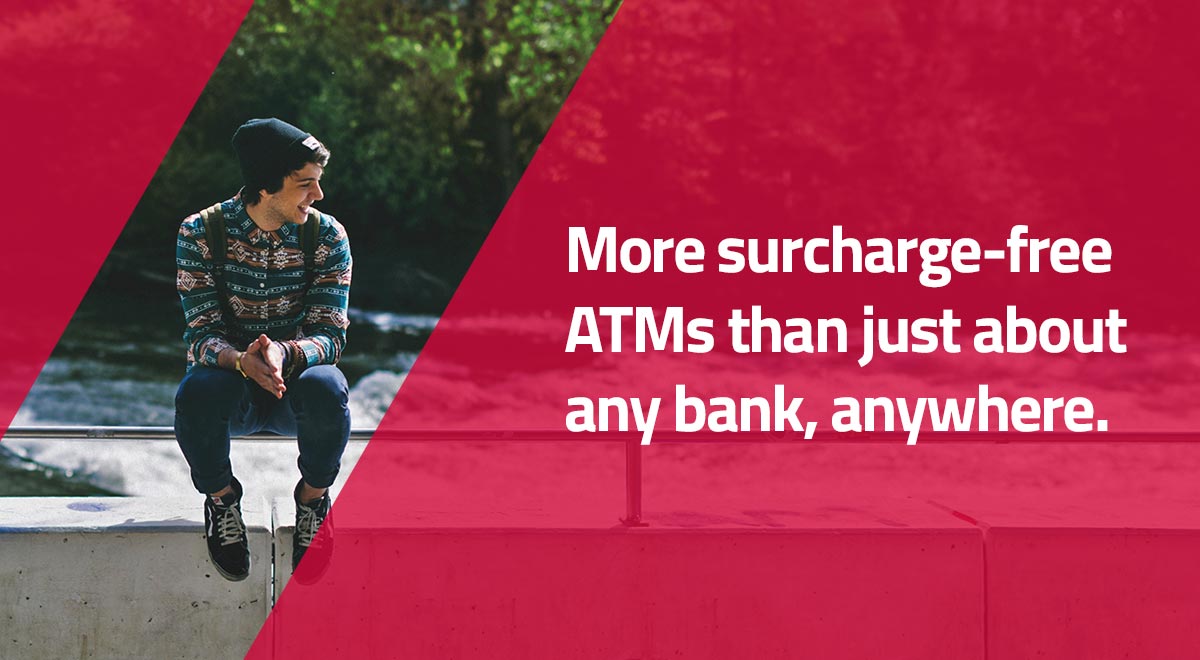 Teenage child sitting on curb- More surcharge free ATMs than just about any bank, anywhere.