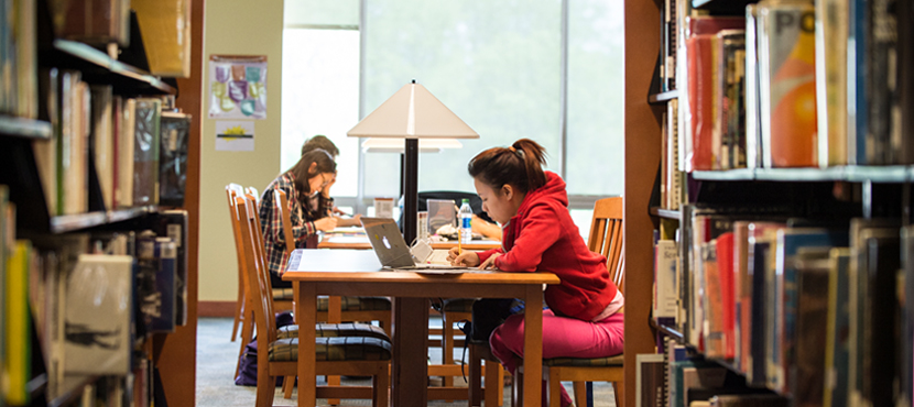 Students studying in a library.