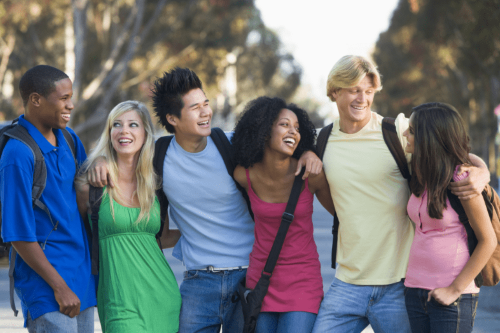 Six teenagers laughing together