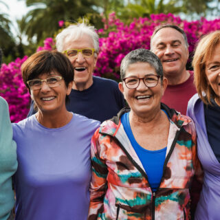 group of older friends in athletic gear