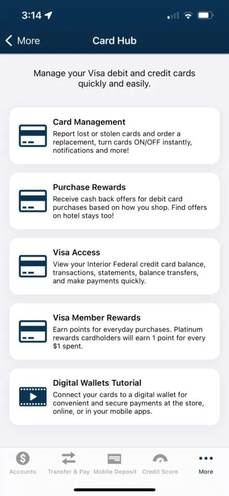 Card Hub Menu