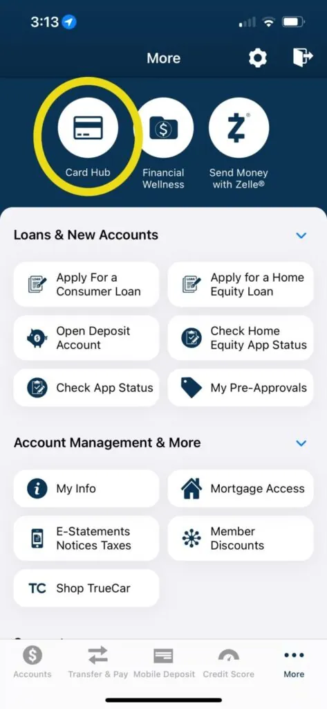 Select Card Hub at the top of your screen